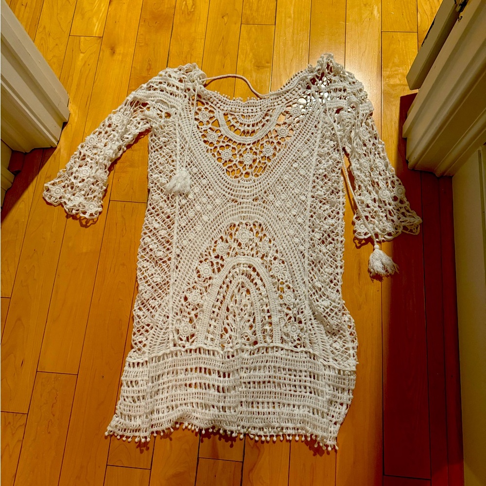 Lace crochet knit boho chic cover up